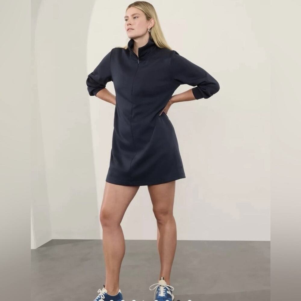 Athleta Allure 1:4 Zip Navy Blue Dress 2024 Womens LARGE Long Sleeve Athleisure